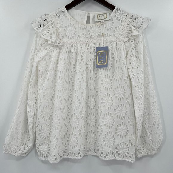 Sail to Sable Tops - Sail to Sable STS Women's White Long Sleeve Eyelet Top Blouse sz XS NWT *READ